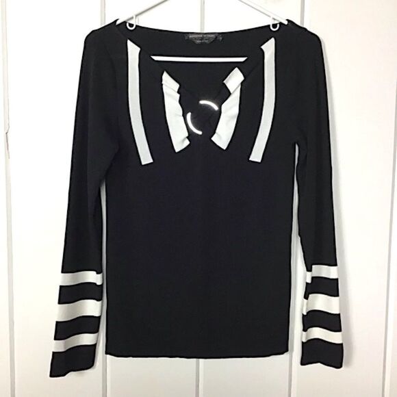 Adrienne Vittadini Black White Stripe Top - S - Picture 1 of 6